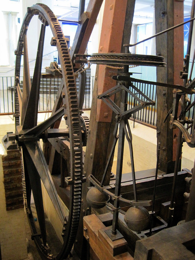 A Boulton and Watt rotative steam engine (1788), by Snapshooter46 via Flickr under a CC BY SA-NC license.