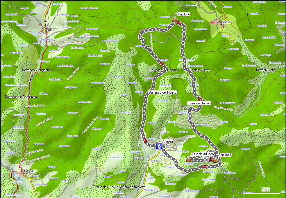 Mapa 2013_07_06 Kapilduy y San Justi desde Arlucea (Integral de Izki _ Etapa 4)