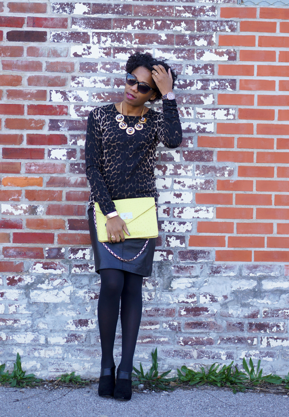 How to wear a leather pencil skirt, leather and leopard 1c