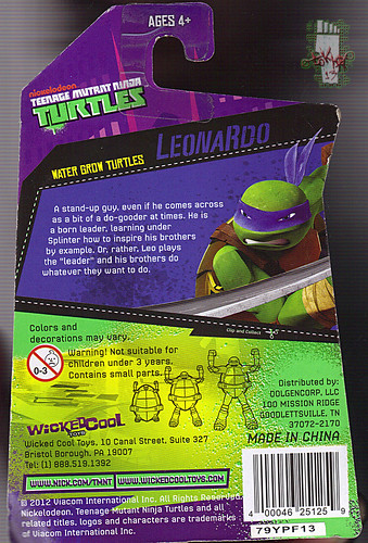 WICKED COOL TOYS :: Nickelodeon TEENAGE MUTANT NINJA TURTLES; 'WATER GROW TURTLES' - LEONARDO iii // ..card backer  (( 2013 ))