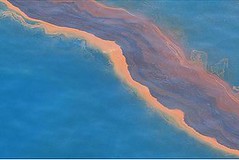 2010年5月12日，英國石油漏油事件後，漂浮在墨西哥灣的重原油。圖片來自：NOAA 。
