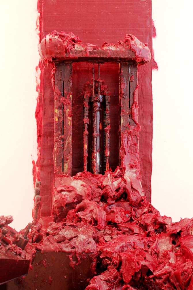 Stack, 2007, Forklift truck, wax and oil-based paint