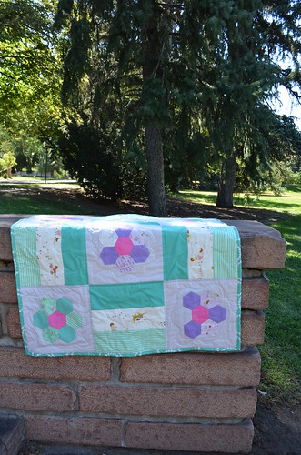 baby girl quilt with english paper piecing and posy fabric