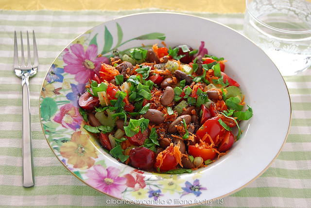 Bean salad with cherries and poppy seeds