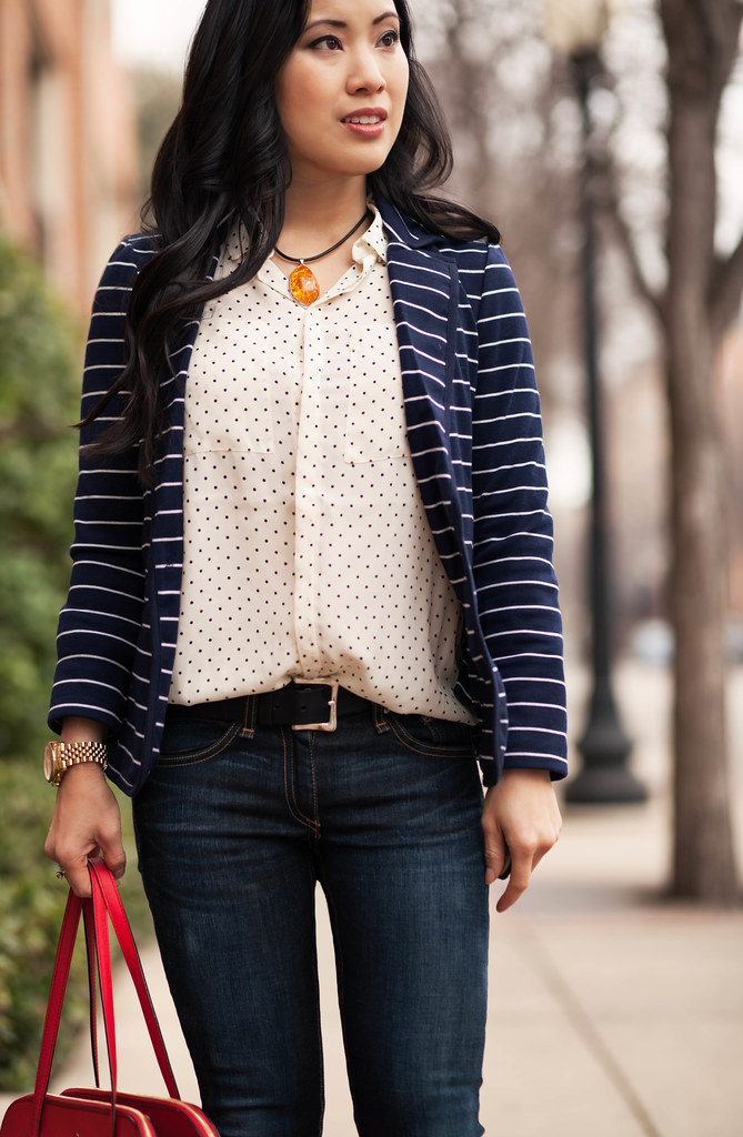 cute & little blog | navy stripes + polka dots | spring layering outfit
