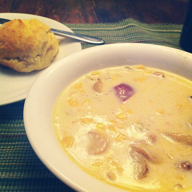 Corn chowdah and biscuits. #fromourkitchen