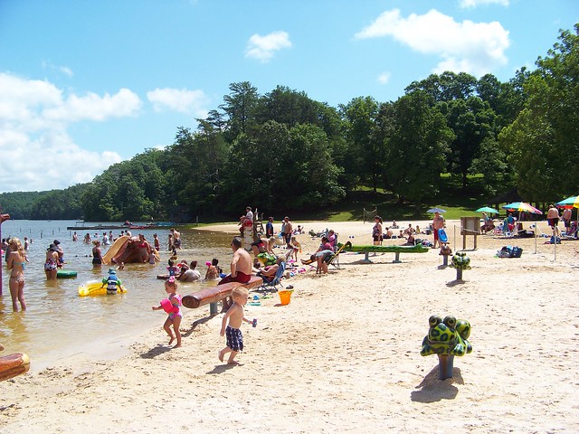 The beach at Fairy Stone State Park is the main attraction in summer.