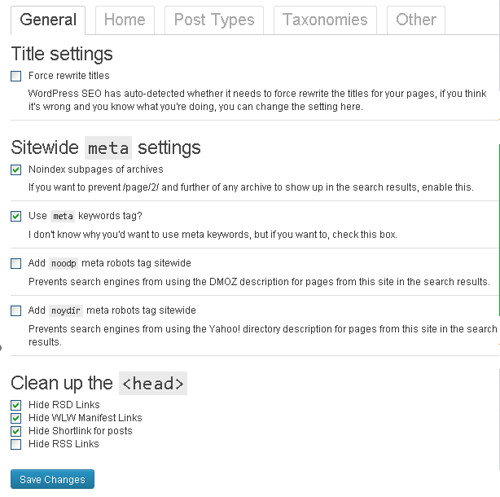 Meta settings for WordPress SEO