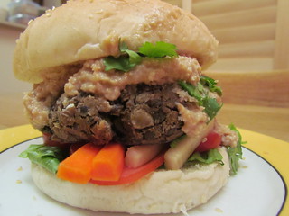 Burgers - Lentil Burger with Peanut Sauce, Pickled Carrot and Daikon