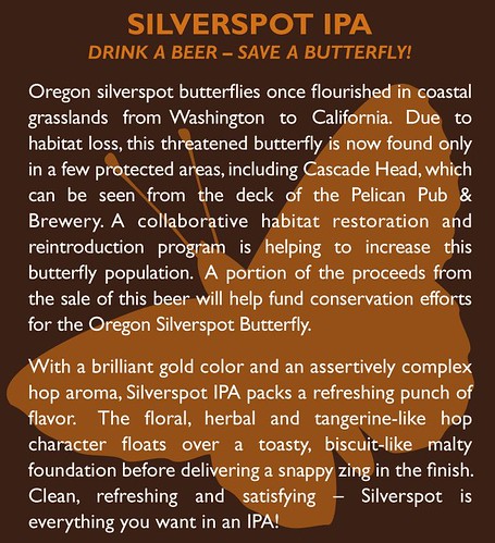 Silverspot IPA back label. (Photo courtesy Pelican Pub and Brewery)