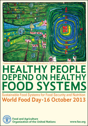 2013世界糧食日主視覺設計。圖創作者： Friedensreich Hundertwasser (1928-2000)；圖片來源：聯合國農糧署。