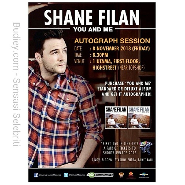 Shane Filan (formerly from Westlife) Autograph Session. Details below:-   Date:   8th November 2013 Time:   8.30pm Venue: 1Utama, First Floor, Highstreet (next to Topshop)   Shane will be performing couple of songs from his new album “You And Me”.