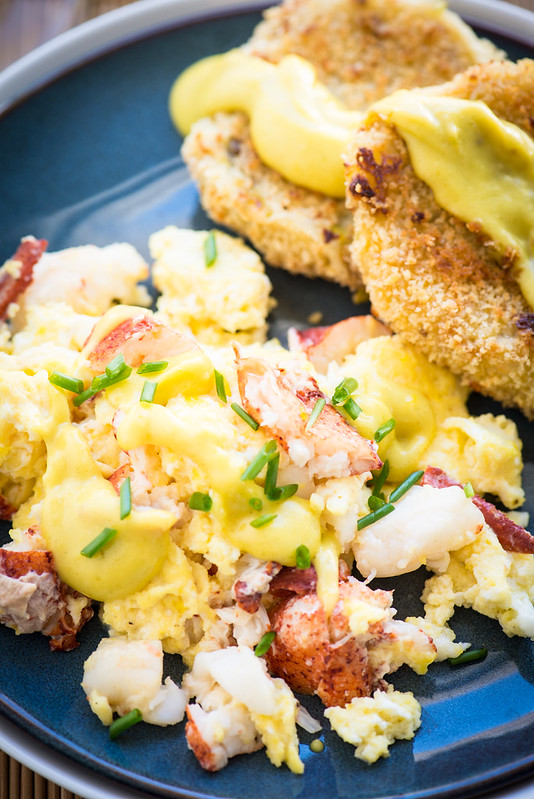 Lobster Scrambled Eggs With Crispy Leek and Potato Cakes and Wasabi Hollandaise www.pineappleandcoconut.com #Festivus (6)