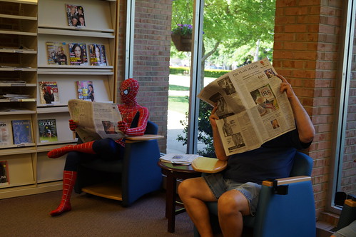 Spiderman uses Super Search Powers at Chardon Library! by Geauga County Public Library