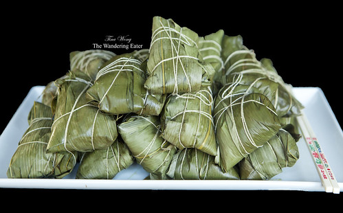 Homemade Zongzi (肉粽) or Savory steamed sticky rice wrapped in bamboo leaves