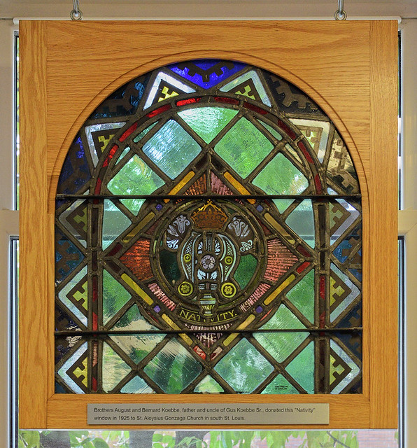 Gus' Pretzel, in Saint Louis, Missouri, USA - stained glass window of the nativity, from the demolished Saint Aloysius Gonzaga Church