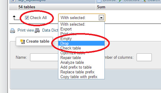Dropping database table before importing new database