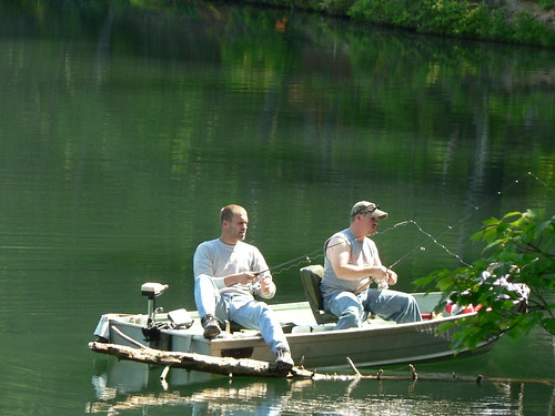A rowboat with an electric motor can be rented for fishing from Douthat State Park's Boat House.