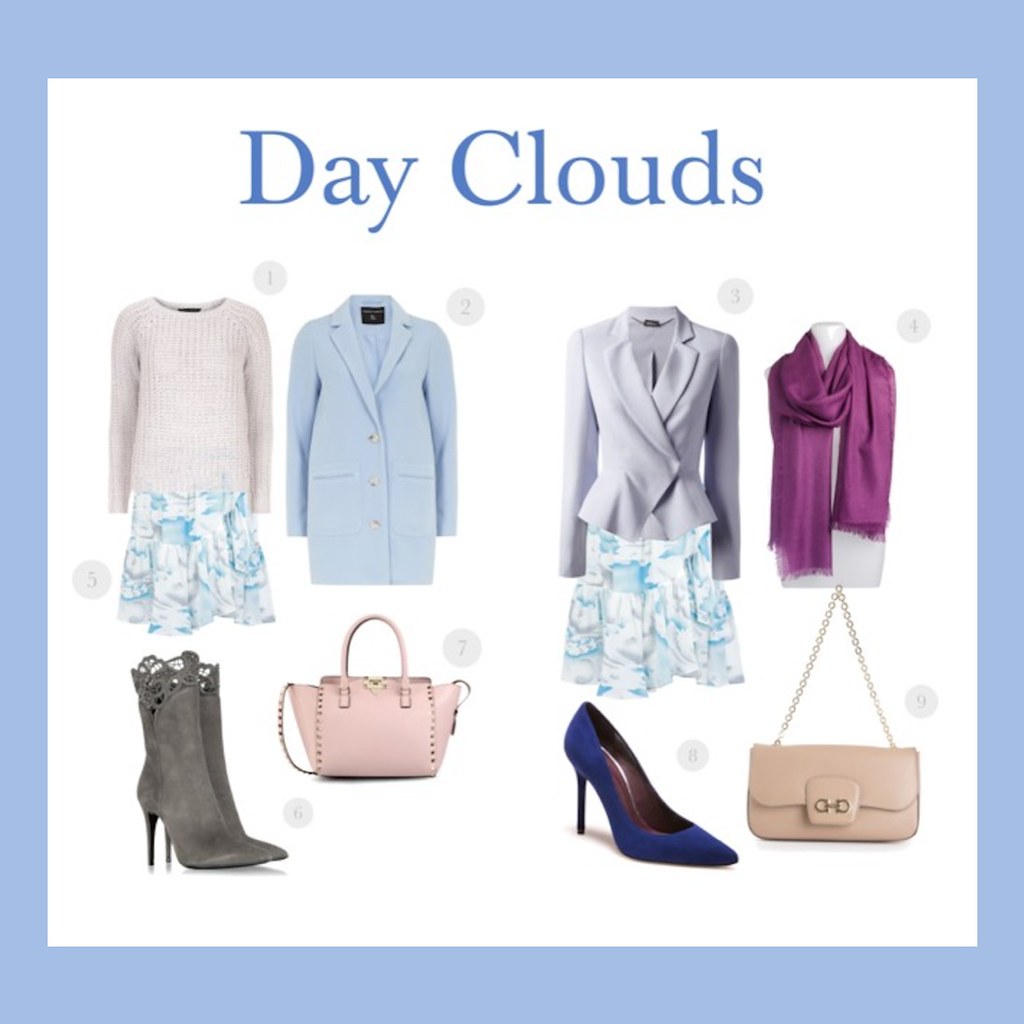  KENZO 'Day Clouds' silk skirt, Valentino Double handle bag, Loriblu Gray Suede High Heel Booties, ALEXANDER MCQUEEN structured blazer