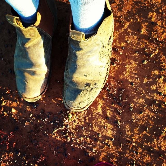 These boots are old and worn but they're also the most comfy walkin' shoes! - especially out here on the farm.....