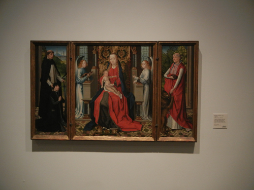 DSCN7991 _ Triptych of Madonna and Child with Angels; Donor and His Patron Saint Peter Martyr; and Saint Jerome and His Lion, before 1483, Master of the St. Lucy Legend (active c. 1475-c. 1501), LACMA