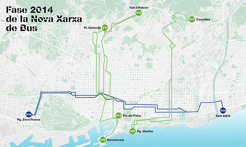 Mapa de les quatre noves línies de la Nova Xarxa de Bus