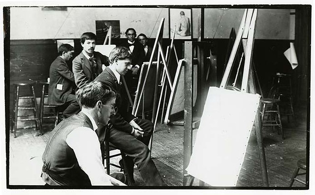 [Xavier Martinez (forefront, facing camera) and fellow art students at Mark Hopkins Institute of Art in San Francisco, Calif., ca. 1898]