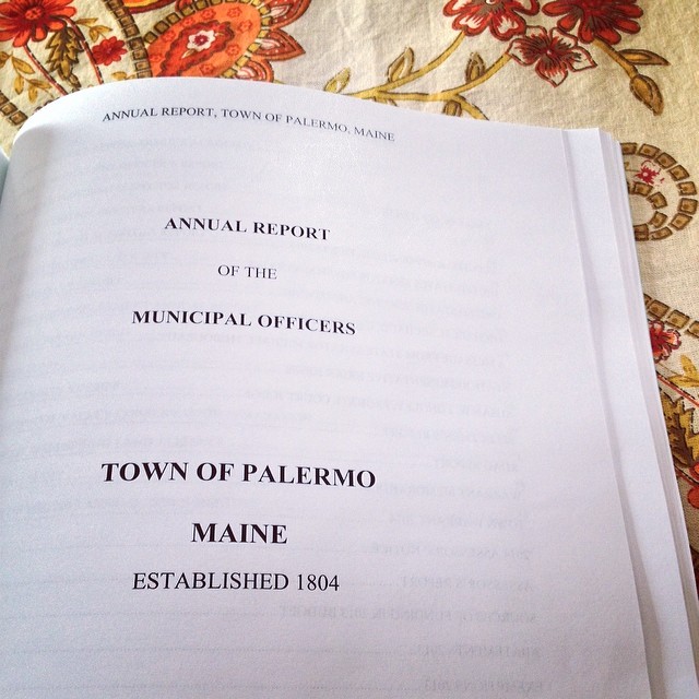To review over breakfast, our town's Annual Report, and Town Meeting is next weekend. #maine