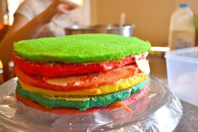 rainbow cake before trim