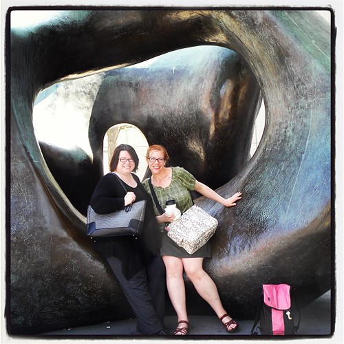 My lovely @kellyoyo and beloved friend @lccarson outside AGO, with new friend Henry Miller and my pink backpack.