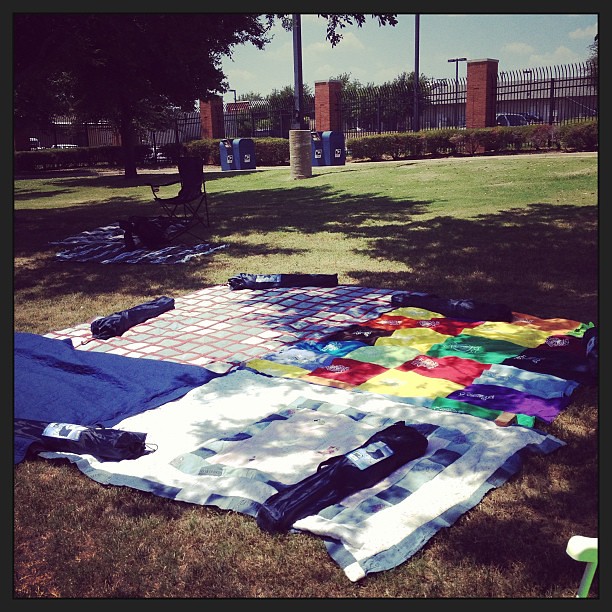 Blankets reserving our place for tonight's fireworks. Come join us behind the post office. #southlake