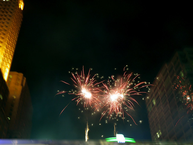 fireworks on Fountain Square