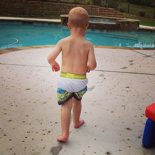 Yes he dressed himself to go swimming. #insideoutandbackwards