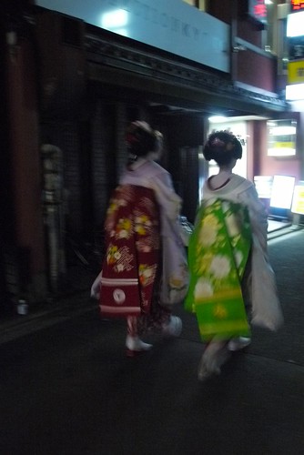spotted two fully dressed geisha as we head out!  my camera was too slow to focus so I didn't get a good picture of their face :(