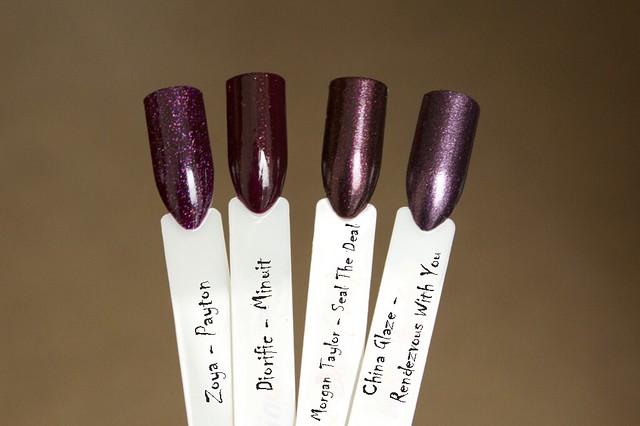 08 Dior Diorific Minuit comparison comparison with Zoya Payton, China Glaze Rendezvous With You, Morgan Taylor Seal The Deal
