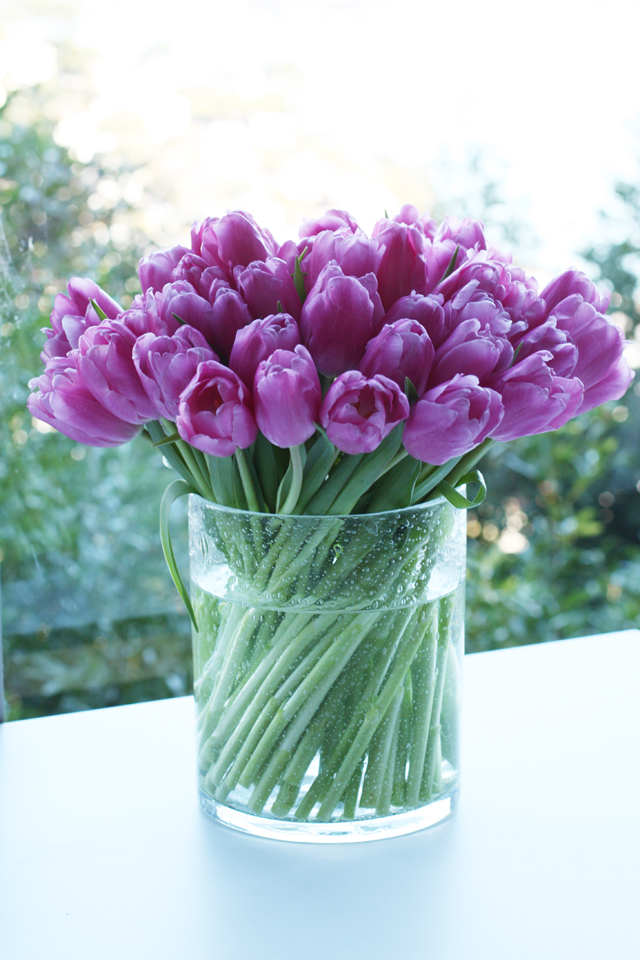 pink tulips flower arrangement