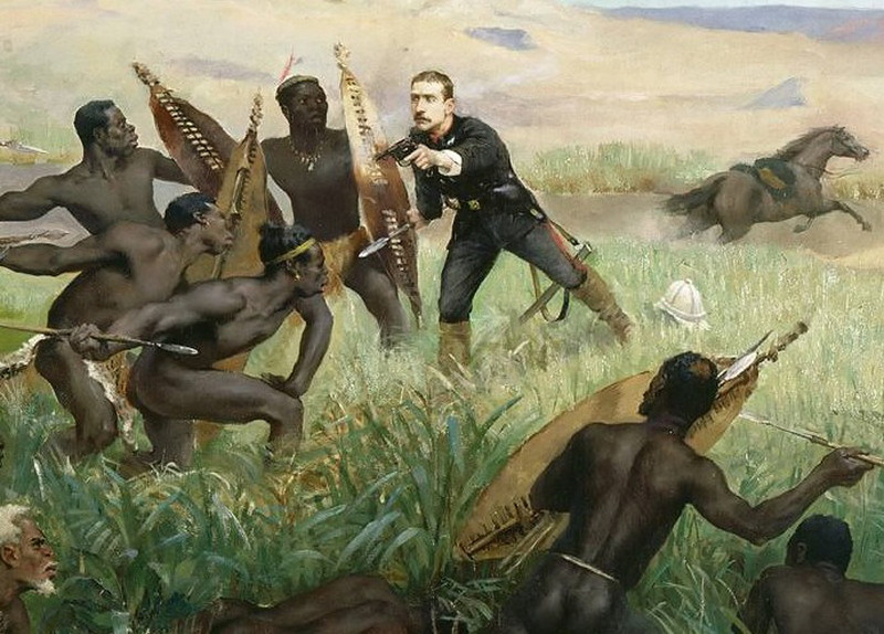 Death of the Prince impérial during the Anglo-Zulu War, detail of a painting by Paul Jamin