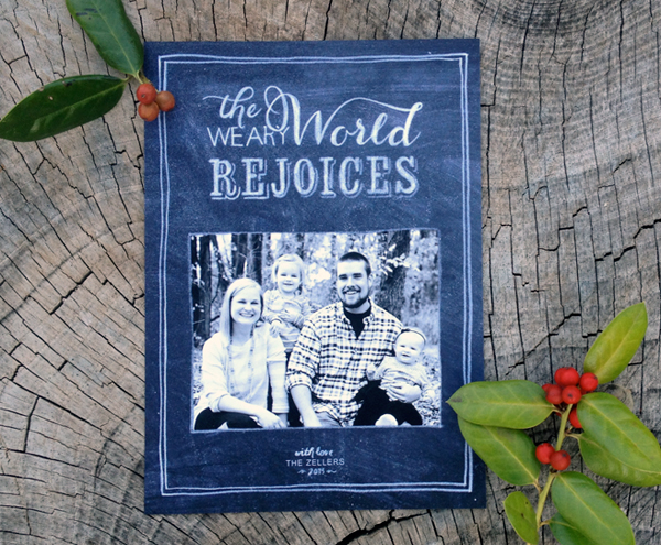 the weary world rejoices - chalk style christmas card