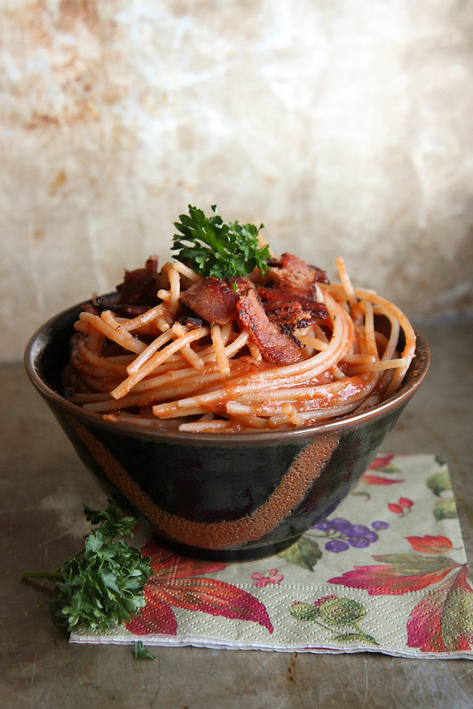 Pasta with Tomato and Bacon- vegan/ gluten free