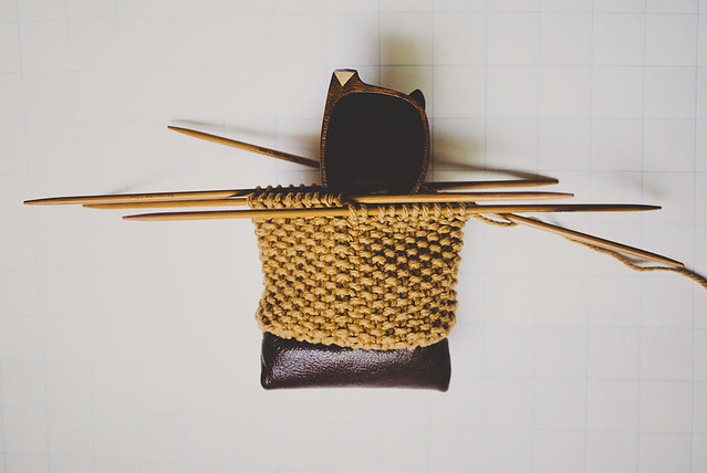 knitting on leather