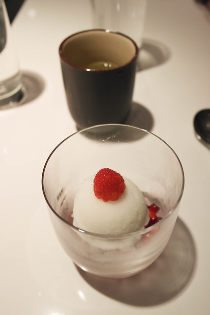 yuzu sorbet with pomegranate and raspberry