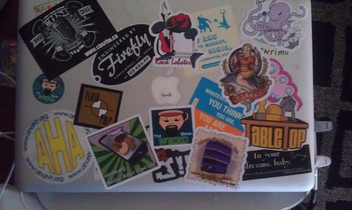 running out of room on my laptop for stickers  had to cover some #nanowrimo ones by nuchtchas