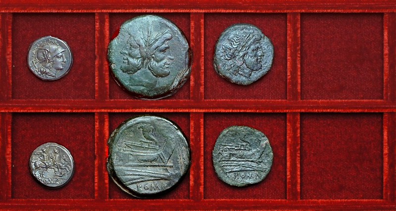 RRC 058 cornucopia denarius, as, semis, Ahala collection, coins of the Roman Republic
