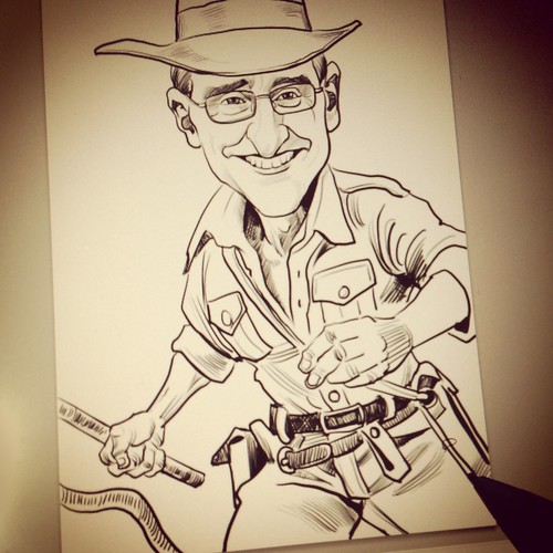 Indiana Jones digital caricature for GIC - outline