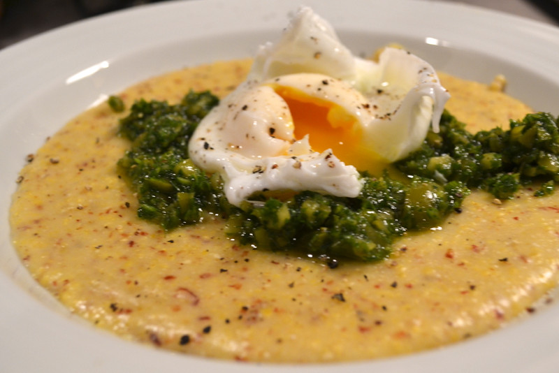 polenta with parsley pesto and a poached egg | things i made today