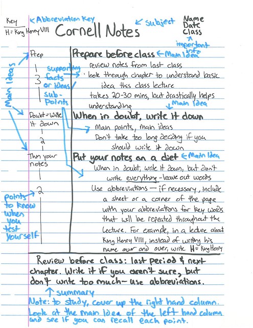 Example Notes - Note Taking Skills - Writing Lab Tips and Strategies