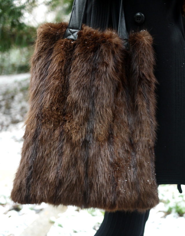 winter ootd upcycled bag by reformation vintage fur