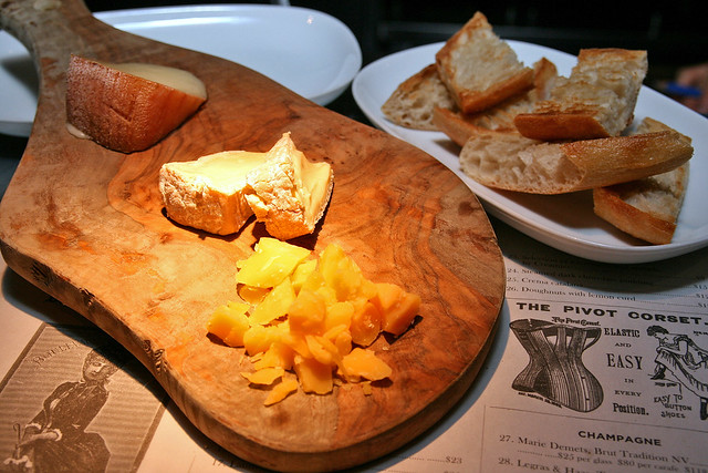 Cheese platter (front to back) - VSOP aged Gouda, Perl Wen, Torta Del Casar