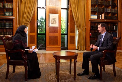 President of Syria Bashar al-Assad in an interview with al-Manar news agency of Lebanon. The interview gained international attention during late May 2013. by Pan-African News Wire File Photos