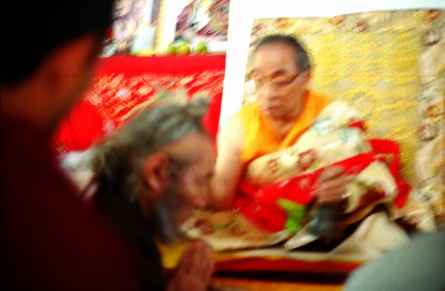 HH Dagchen Sakya gives initiation blessing to Ngawang Chodrub Rinpoche, Tibetan Buddhist meditator, Nyingma master, nakgpa, Sakya Lamdre, Tharlam Monastery, Boudha, Kathmandu, Nepal by Wonderlane